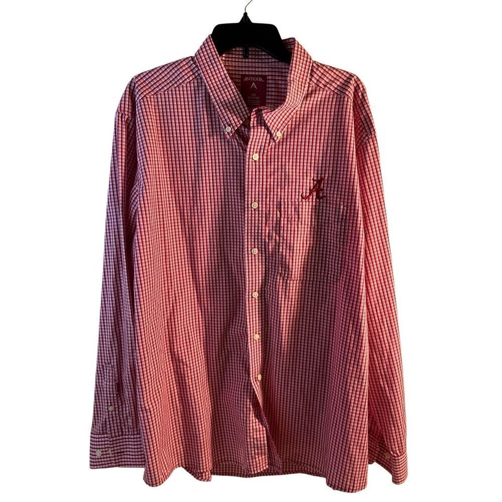Antigua "Alabama" 2xl button shirt long sleeve xxl‎ red white checkered rn#60999
